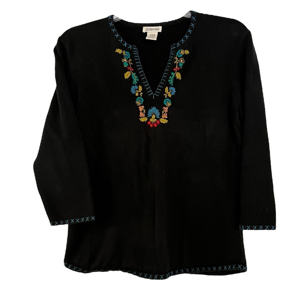 St. John’s Bay Embroidered Boho   Vintage Black womans Sweater size Large 42”